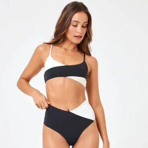LSPACE High Tide Colorblocked Two-Piece Swim Suit in Black Light Cream